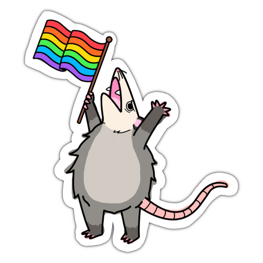 Opossum Waving Gay Pride Flag Sticker
